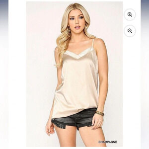 NWOT Y2K Gigio Plus Champagne Gold Sheer Adjustable Strap Camisole Side Slits 1X